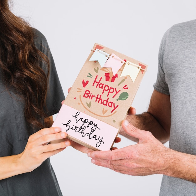 Download Birthday card mockup with couple | Free PSD File