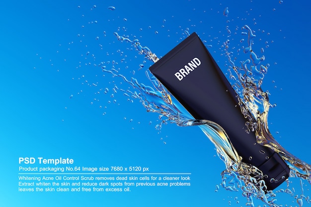 Black beauty product in blue water background 3d render Premium Psd