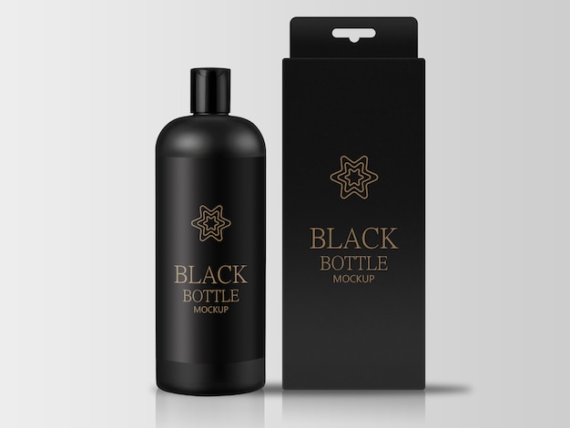 Download Premium PSD | Black bottle with packaging box mockup