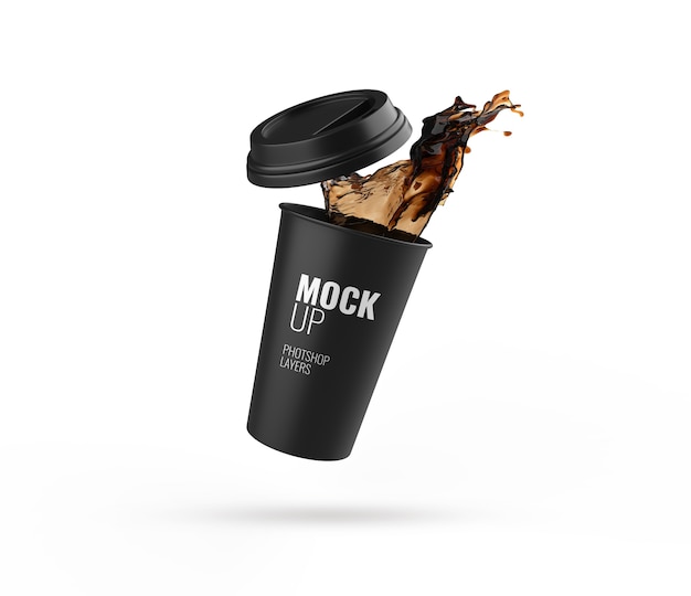 Download Premium PSD | Black cup splash isolated mockup 3d rendering realistic