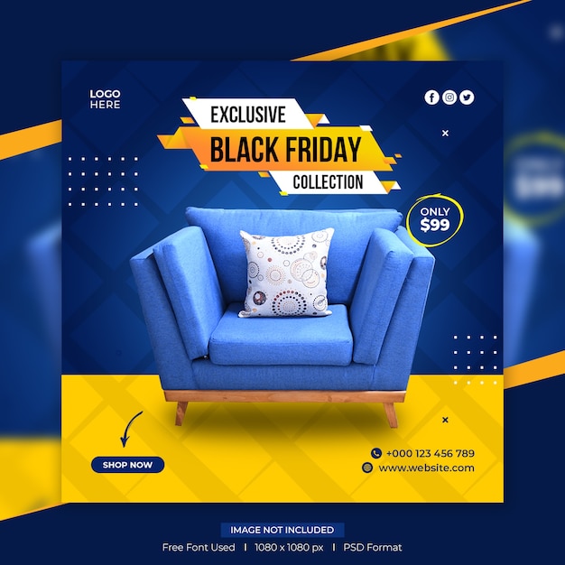 Premium PSD Black friday furniture sale social media post template
