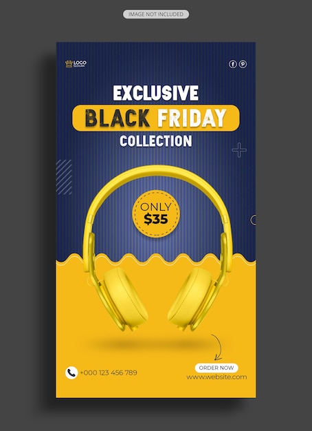 Black friday headphone sale instagram story Premium Psd