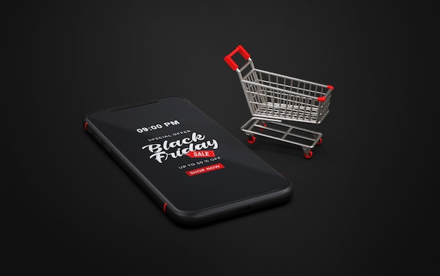 Download Premium PSD | Black friday mockup on smart phone with trolley