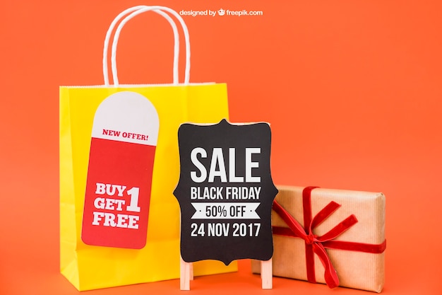 Download Black friday mockup with bag and board PSD file | Free ...
