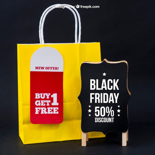 Download Black friday mockup with bag next to board PSD file | Free ...