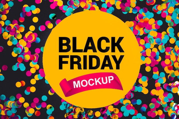 Free PSD | Black friday mockup with confetti