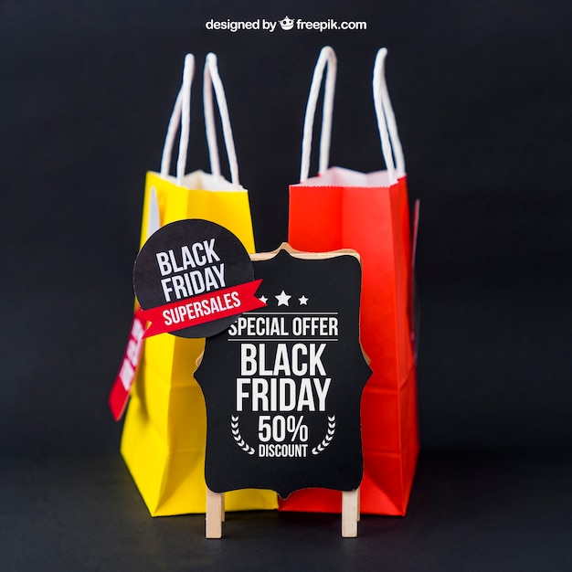 Black friday mockup with two bags and label PSD file ...