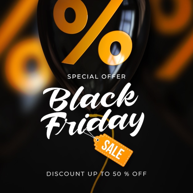Black friday sale banner template with black shiny balloon Premium Psd