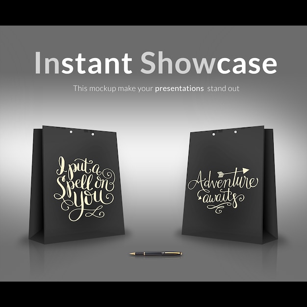 Black gift bag mock up PSD file | Free Download