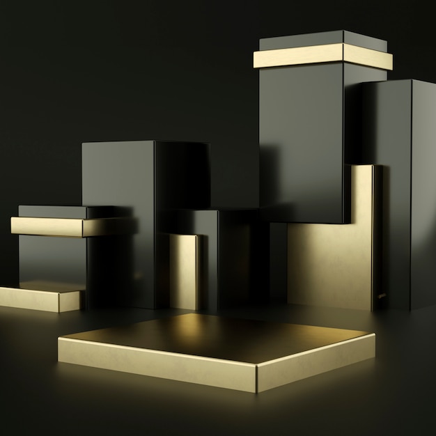 Premium PSD | Black and golden podiums for product presentation