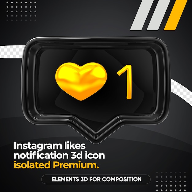 Premium PSD | Black instagram likes notification front icon isolated