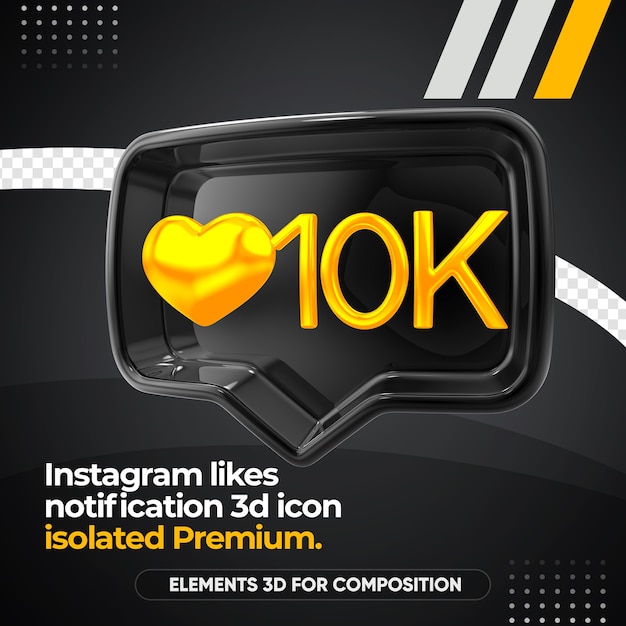 Premium PSD | Black instagram likes notification right icon isolated