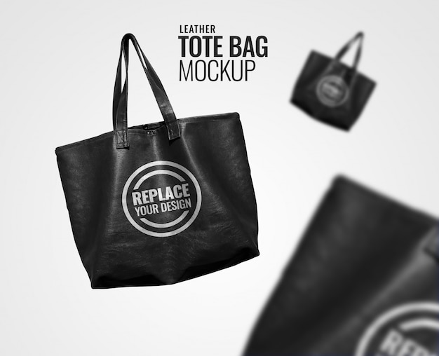 Download Black leather tote bag mockup | Premium PSD File