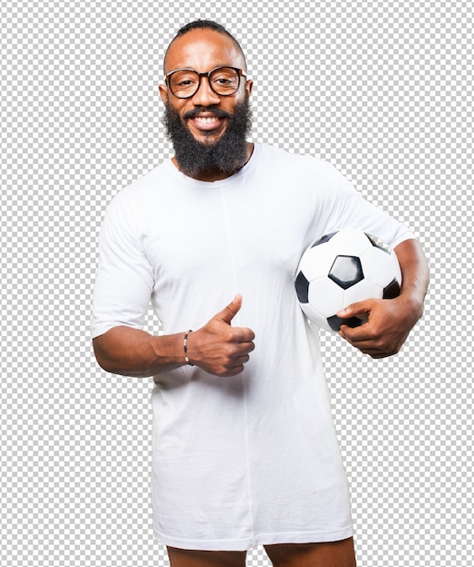 Premium Psd Black Man Holding A Soccer Ball