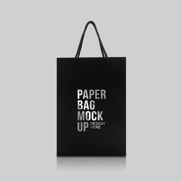 Premium PSD | Black paper bag with handles mockup