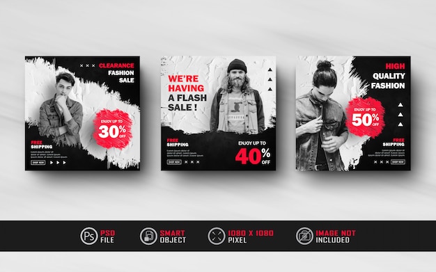 Premium Psd Black Red Instagram Social Media Post Feed Banner Template With Splash Style