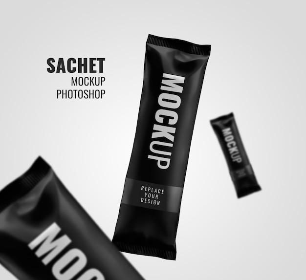 Download Premium PSD | Black sachet snack bar mockup rendering