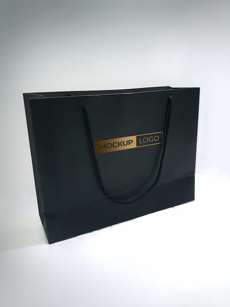 Download Premium Psd Black Shopping Paper Bag Mockup With Golden Logo PSD Mockup Templates