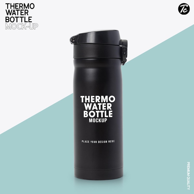 Download Premium PSD | Black steel thermo water bottle mockup