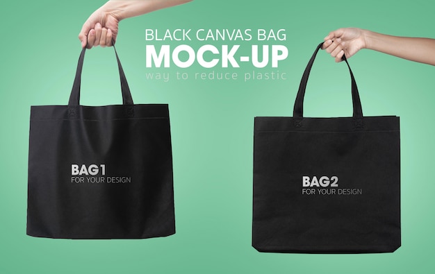 Premium PSD | Black tote shopping bags mockup