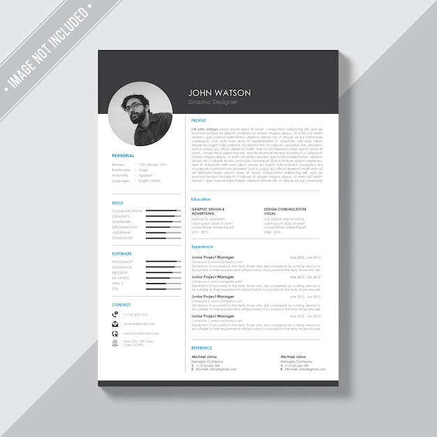 Black and white cv template Free Psd