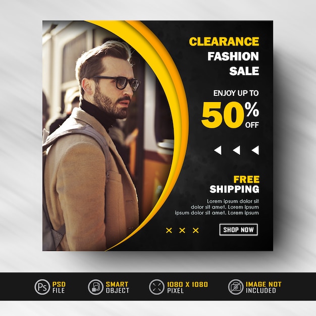 Premium Psd Black Yellow Instagram Social Media Post Banner With Textured Background Template