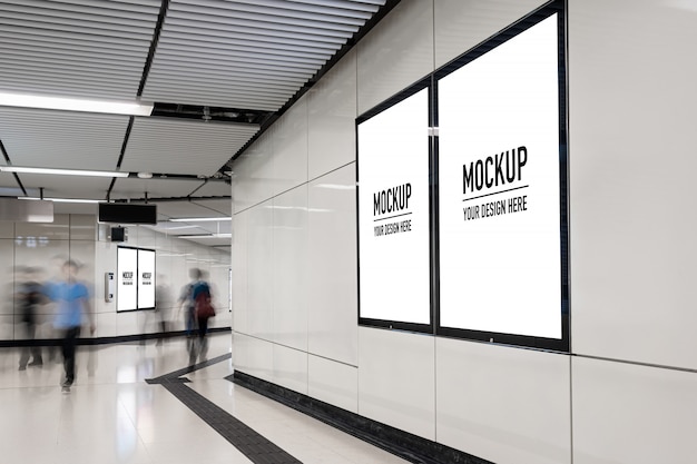 Download Premium Psd Blank Billboard Located In Underground Hall Or Subway For Advertising Mockup Concept Low Light Speed Shutter