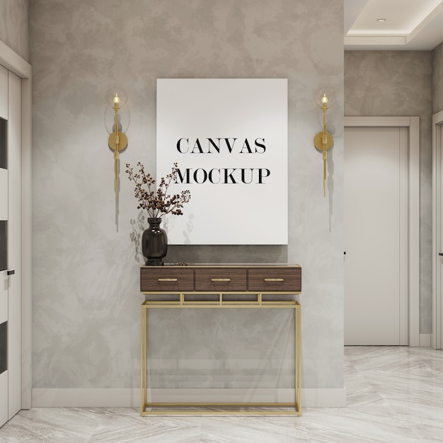 Download Premium Psd Blank Canvas Mockup Above Console Table 3d Render PSD Mockup Templates