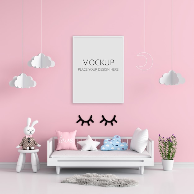 Download Premium PSD | Blank photo frame for mockup in child room