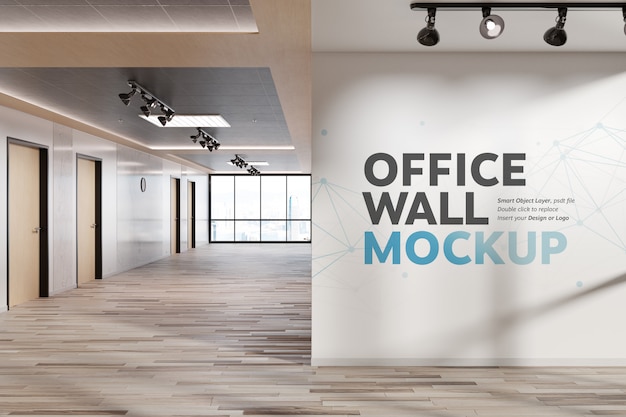 Blank squared wall in bright office mockup PSD file ...