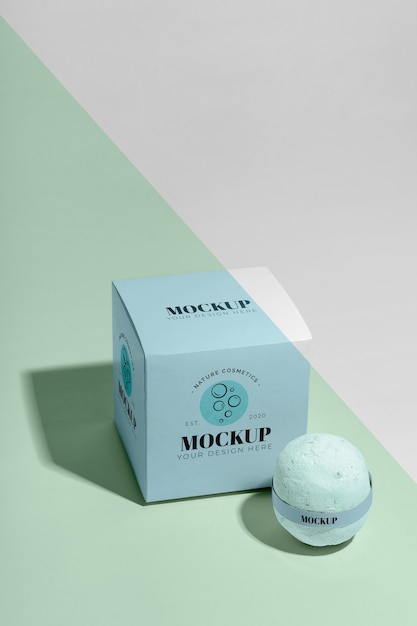 Download Free Psd Blue Bath Bomb And Box Mock Up