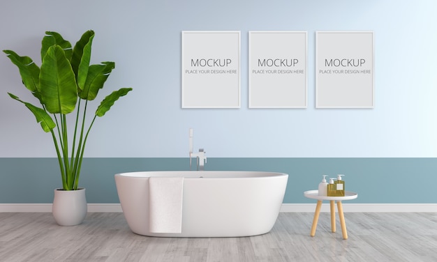 Download Premium PSD | Blue bathroom interior with frame mockup