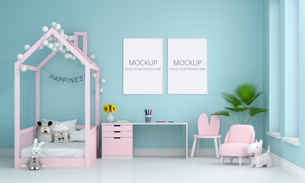 Download Premium PSD | Blue children bedroom interior with frame mockup