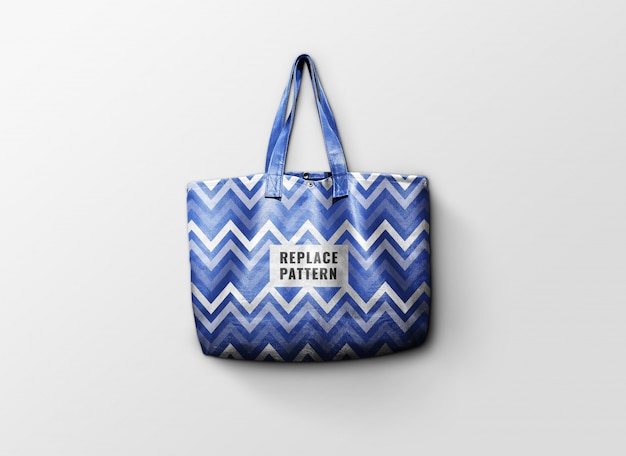 Download Blue leather tote bag mockup realistic | Premium PSD File