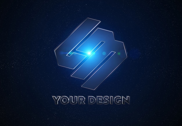 スペースモックアップの青い金属ロゴ プレミアムpsdファイル