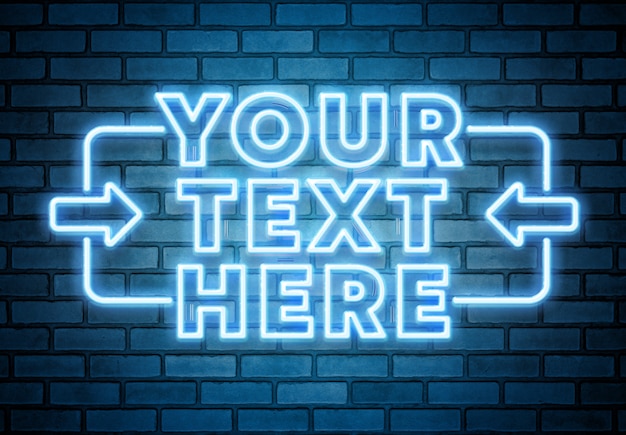 Premium Psd Blue Neon Text On Brick Wall Mockup