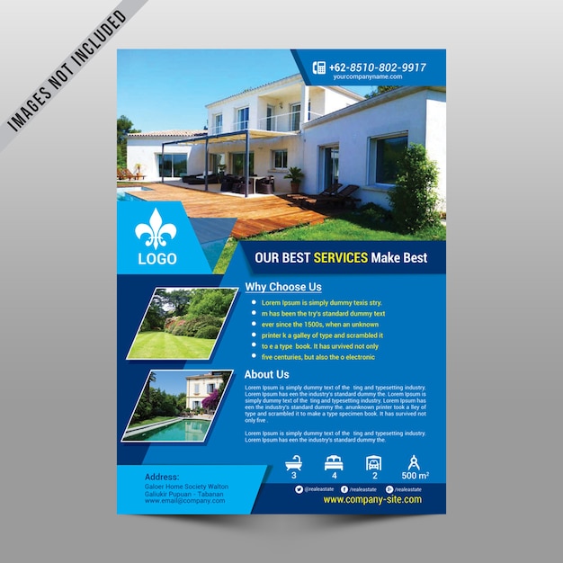 Blue real estate flyer mockup PSD Template