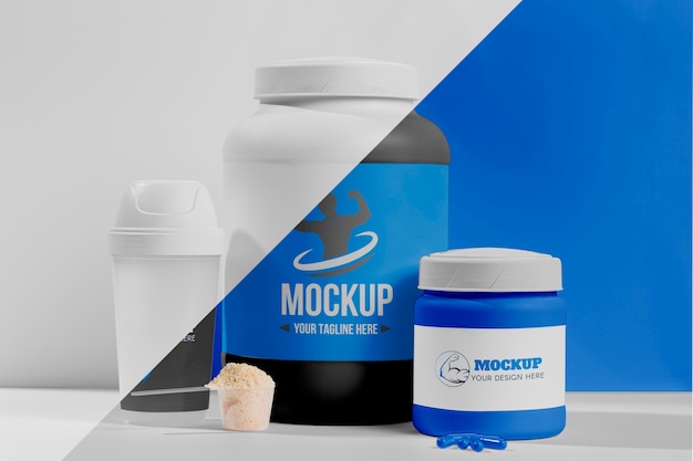 Download Free Psd Blue Set Of Fitness Protein Powder And Pills