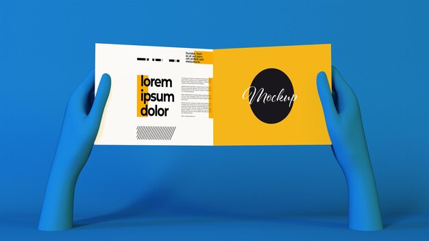 Download Premium Psd Blue Surreal Hands Holding A Bifold Brochure Mockup Design