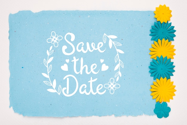 Download Free Psd Blue And Yellow Flowers Save The Date Mock Up