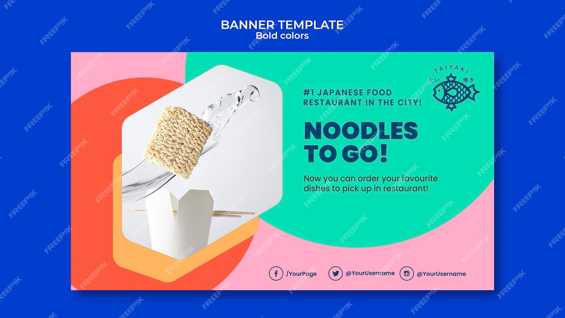 Free PSD | Bold colors noodles banner template