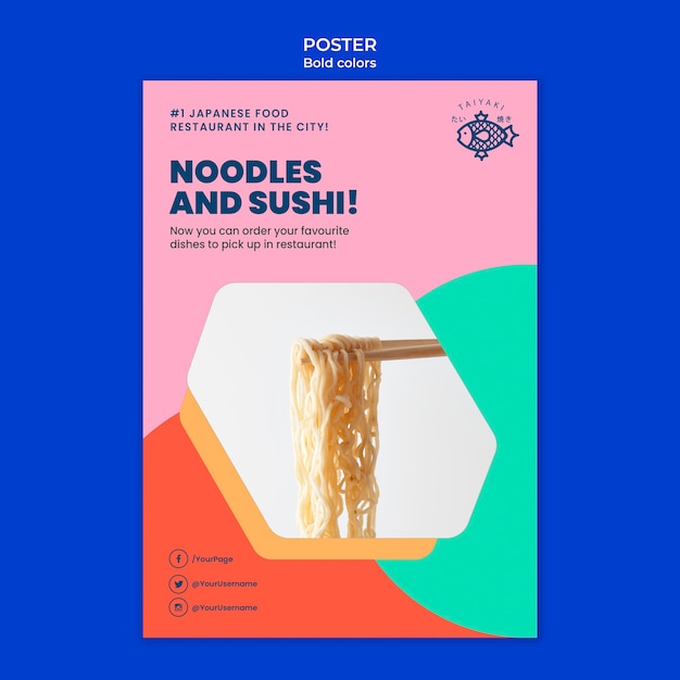 Free PSD | Bold colors noodles poster template