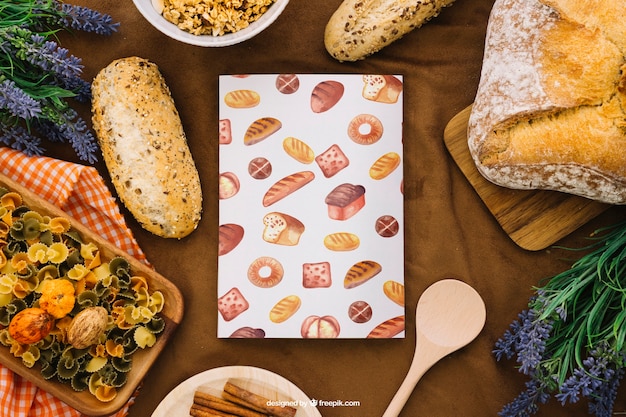 Download Free Psd Book Cover Mockup With Bread And Pasta