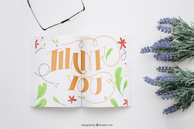 Download Book mockup with flowers and glasses PSD file | Free Download