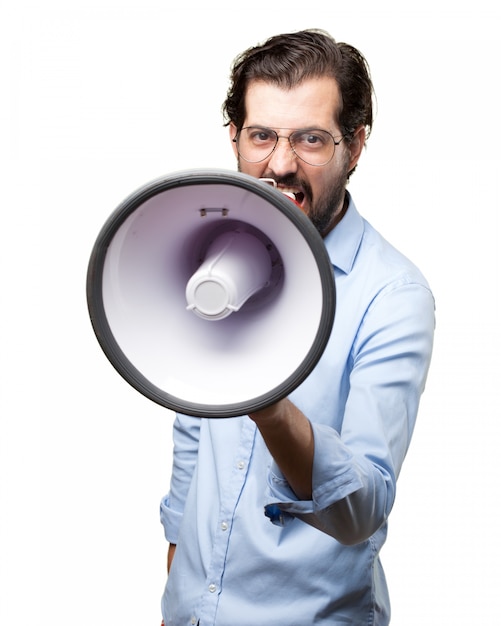 Boss giving orders with bullhorn PSD file | Free Download