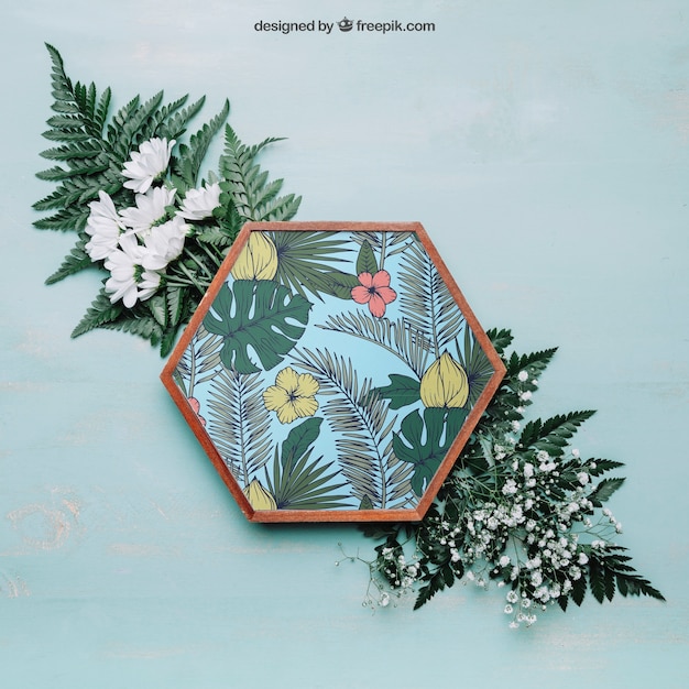 Download Botanical mockup with hexagonal frame on big leaves PSD ...