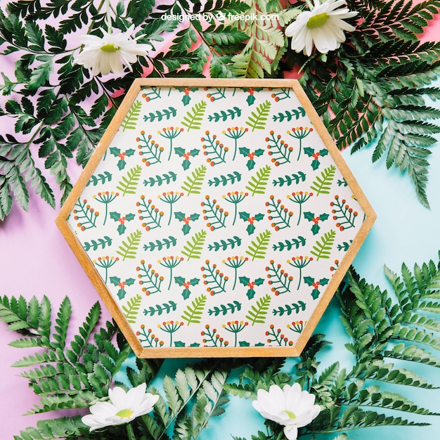 Download Botanical mockup with hexagonal frame and leaves | Free ...