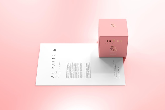 Free PSD | Box with a4 paper mockup