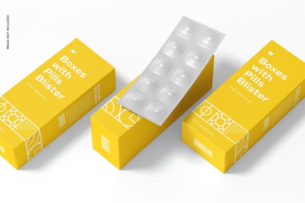 Download Free Psd Boxes With Pills Blister Set Mockup