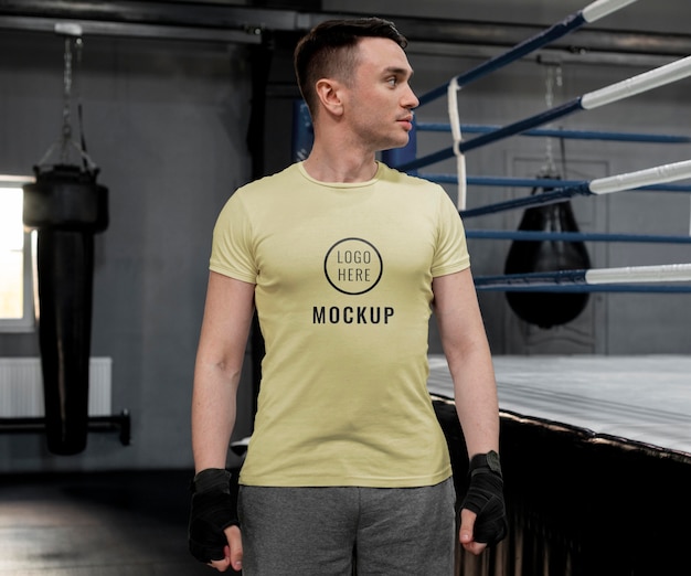 Download Premium Psd Boxing Athlete Wearing A Mock Up T Shirt